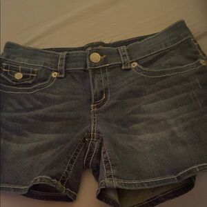 Seven7 Blue Jean Shorts with Distressed Finish